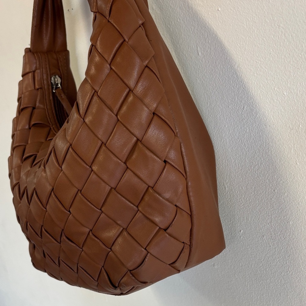 Brown Woven Vegan Leather Shoulder Bag - Picture 3 of 6